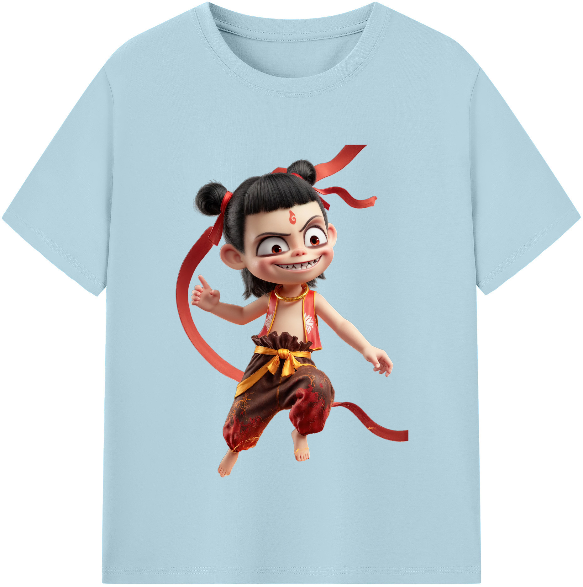 （画像用） Ne Zha 2 ナタ 魔童の大暴れ 綿100％半袖Tシャツ（フロントプリント）